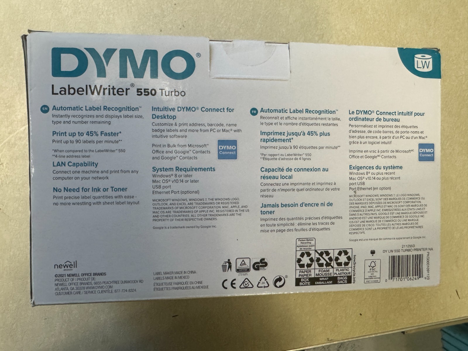 DYMO LabelWriter 550 Turbo Label Printer, New, Unopened