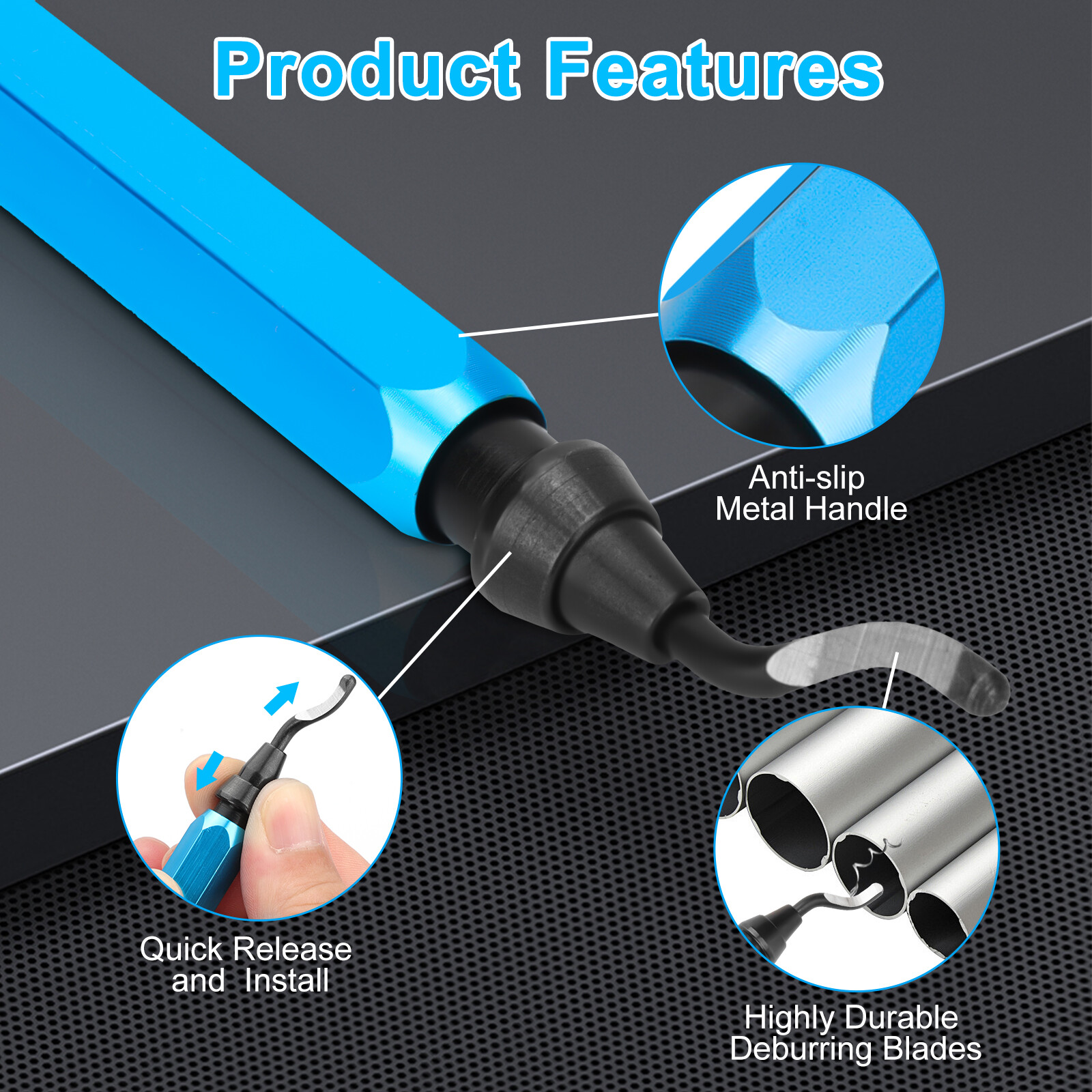Deburring Tool with 10Pcs HSS Blades for Metal Aluminum Copper Plastic PVC Pipes