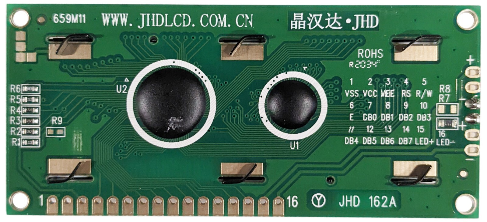 16×2 Dot Matrix Backlit LCD Module with Driver & Controller, 80×36×9.5mm