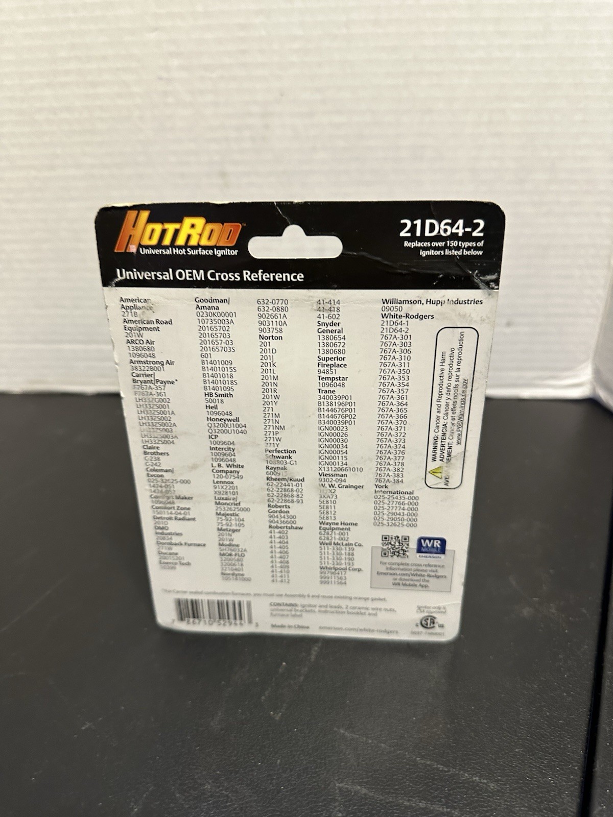 White-Rodgers 21D64-2 HotRod LP/NG 120V Universal Hot Surface Nitride Ignitor