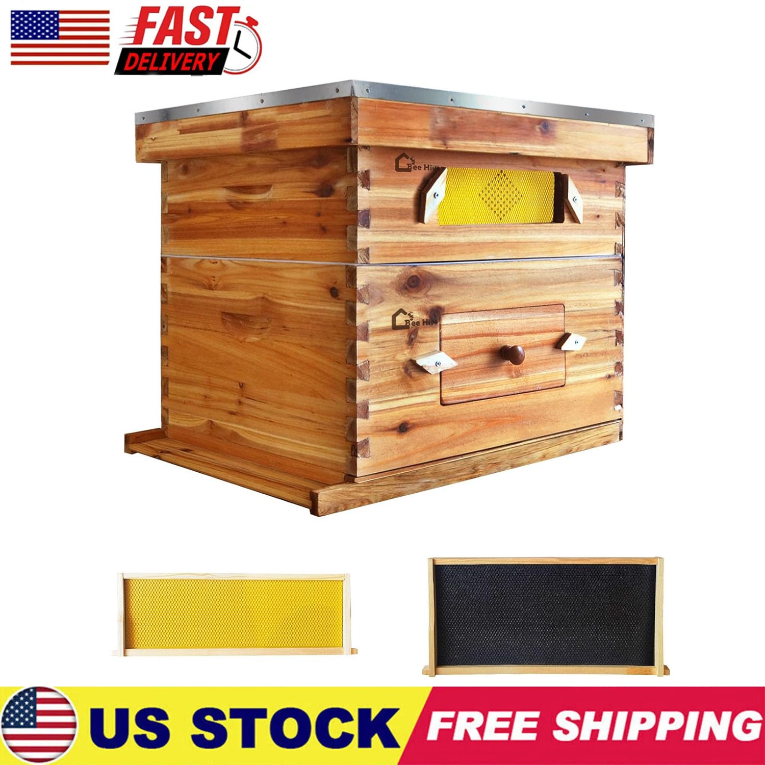 10 Frame Bee Hive Complete Beehive Kit Wax Coated 1 Deep Box & 1 Medium Box