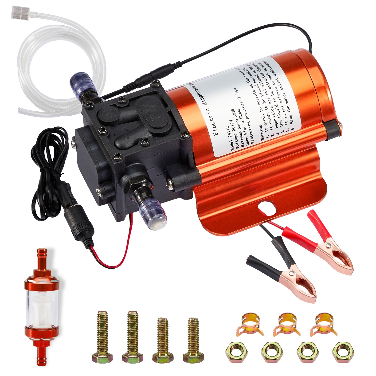 12V Electric Fuel Transfer Pump Kit For Gas Diesel w/ Hose Clips Cables 120GPH