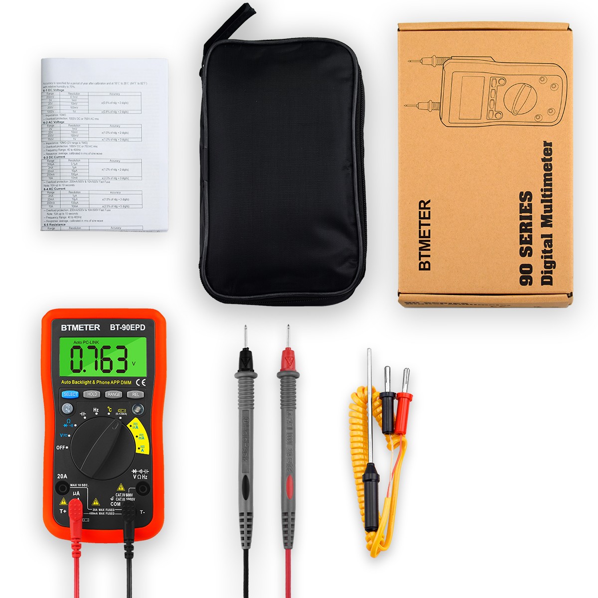 BTMETER Bluetooth Digital Multimeter 4000 Count AC/DC Voltage Current Resistance