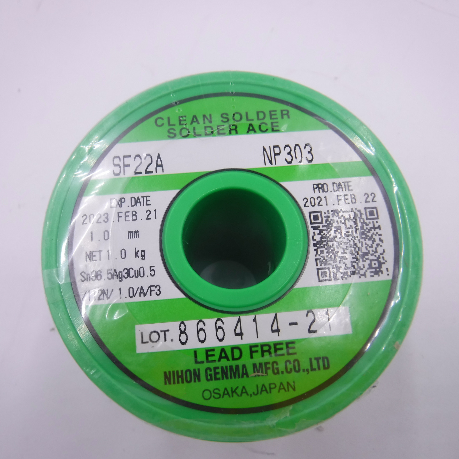 1Kg (2.2Lbs)Nihon Genma SF22A NP303 Clean Lead Free Solder 1.0mm Sn96.5Ag3Cu0.5