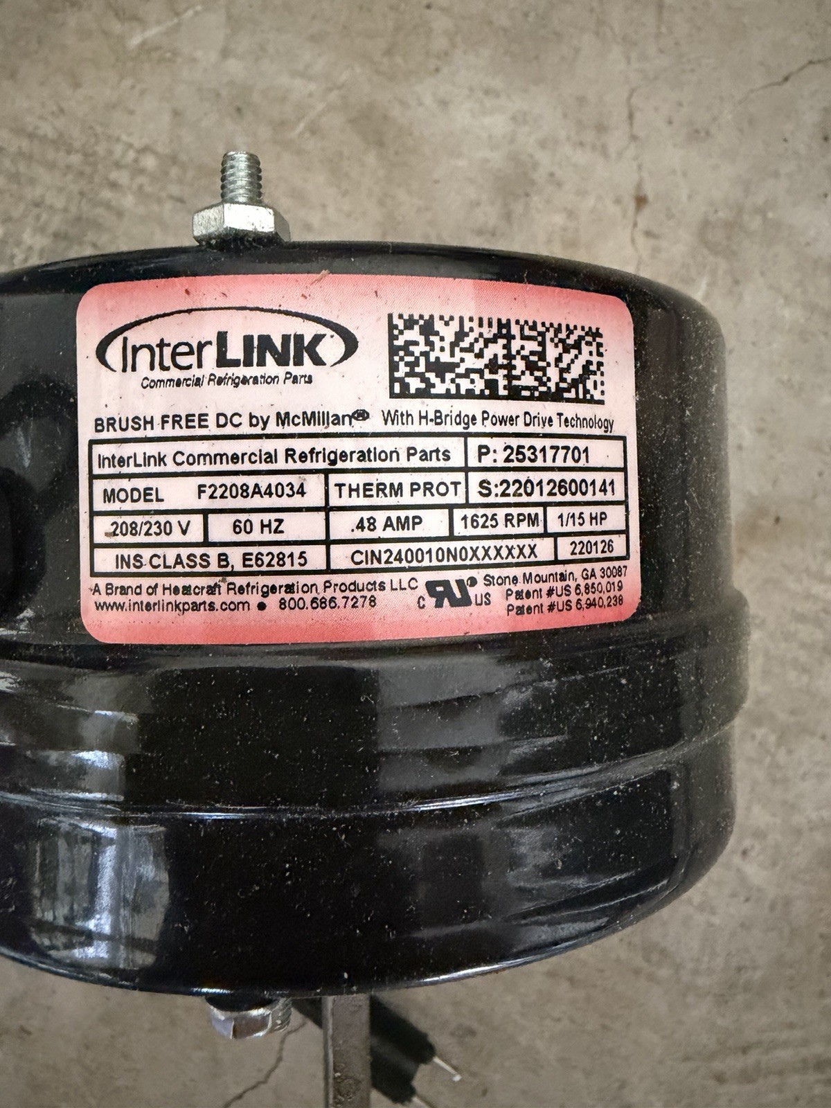 InterLink 25317701 ECM Evaporator Fan Motor 208/230V 1/15HP