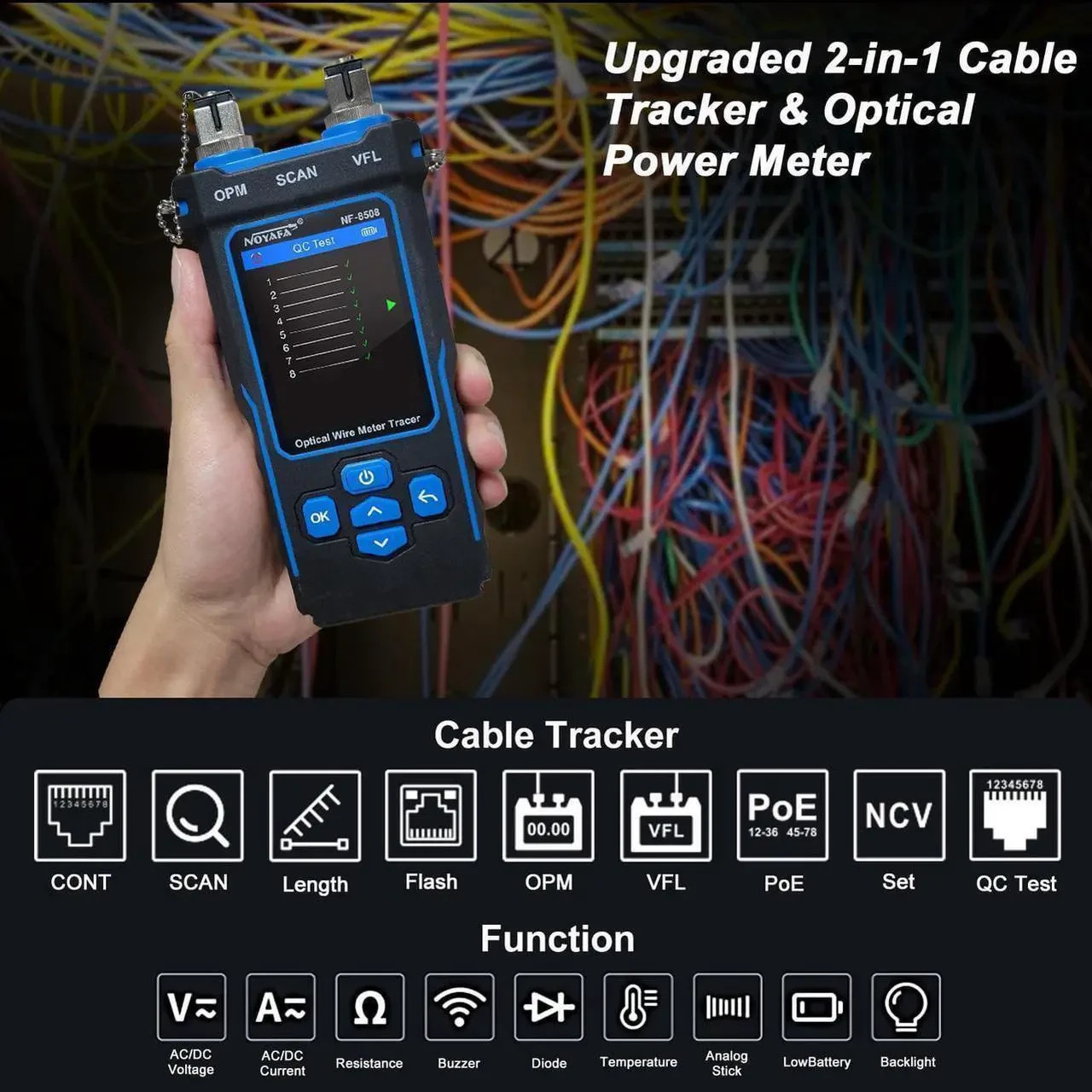 NOYAFA NF-8508 Optical Wire Meter Tracer, a 9-in-1 LAN Ethernet cable tester
