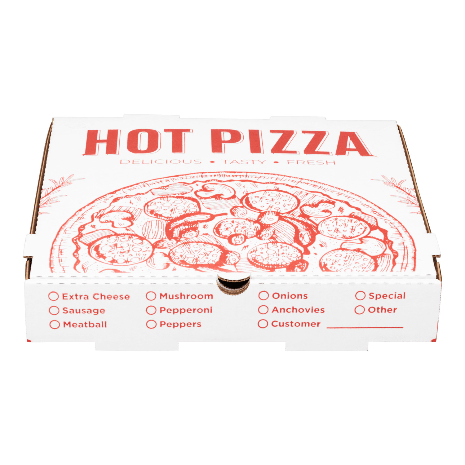 Karat Corrugated Pizza Box, 12”x12”x2”, Generic Print – 50 pcs, FP-PBF12WG