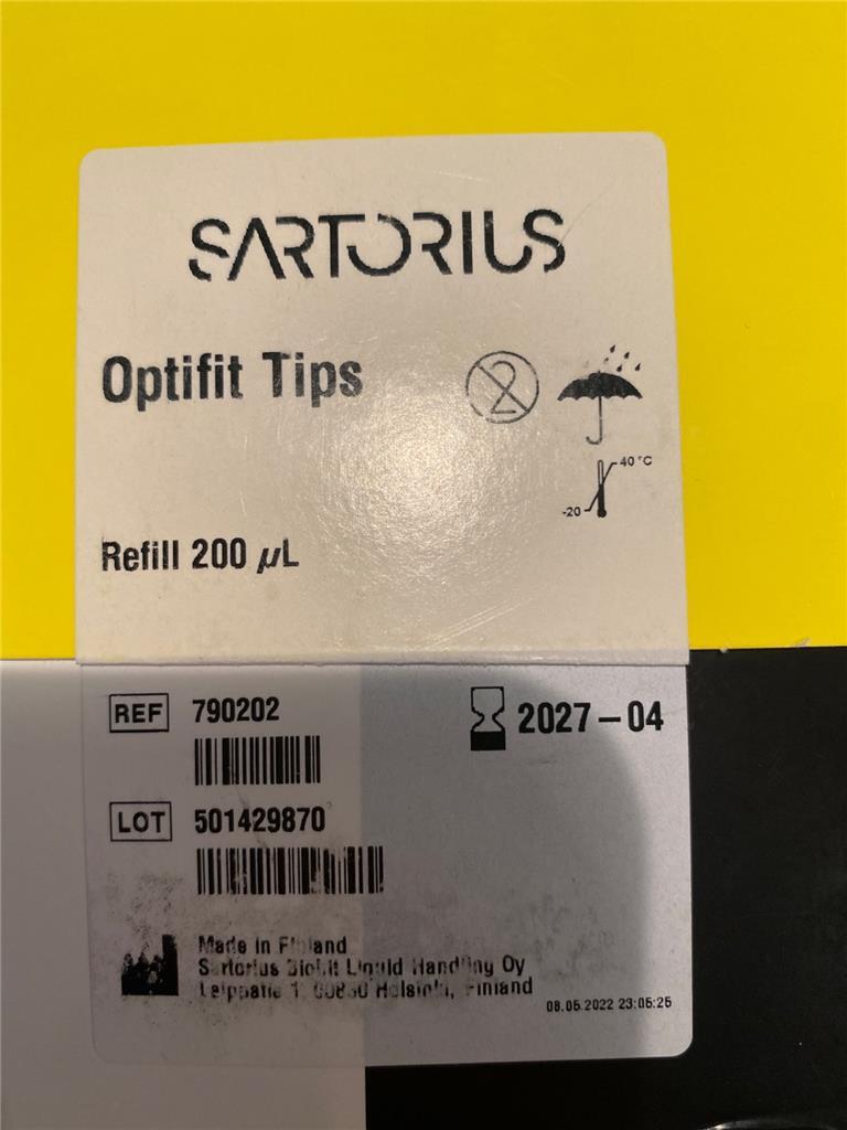 Sartorius Optifit Tip 0.5-200 ul Refill Tower 9600 Tips 790202 Exp. 04/2027