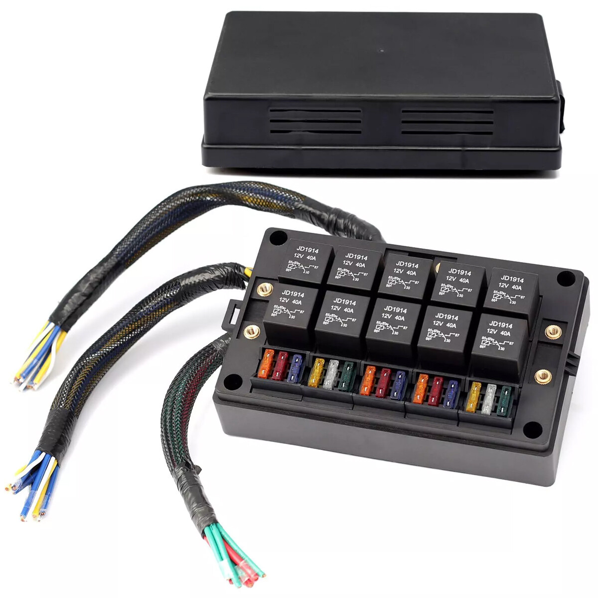 Pre-Wired 15 Slots 10 Way Fuse Relay Box 12V Automotive, Fuse Relay Block New