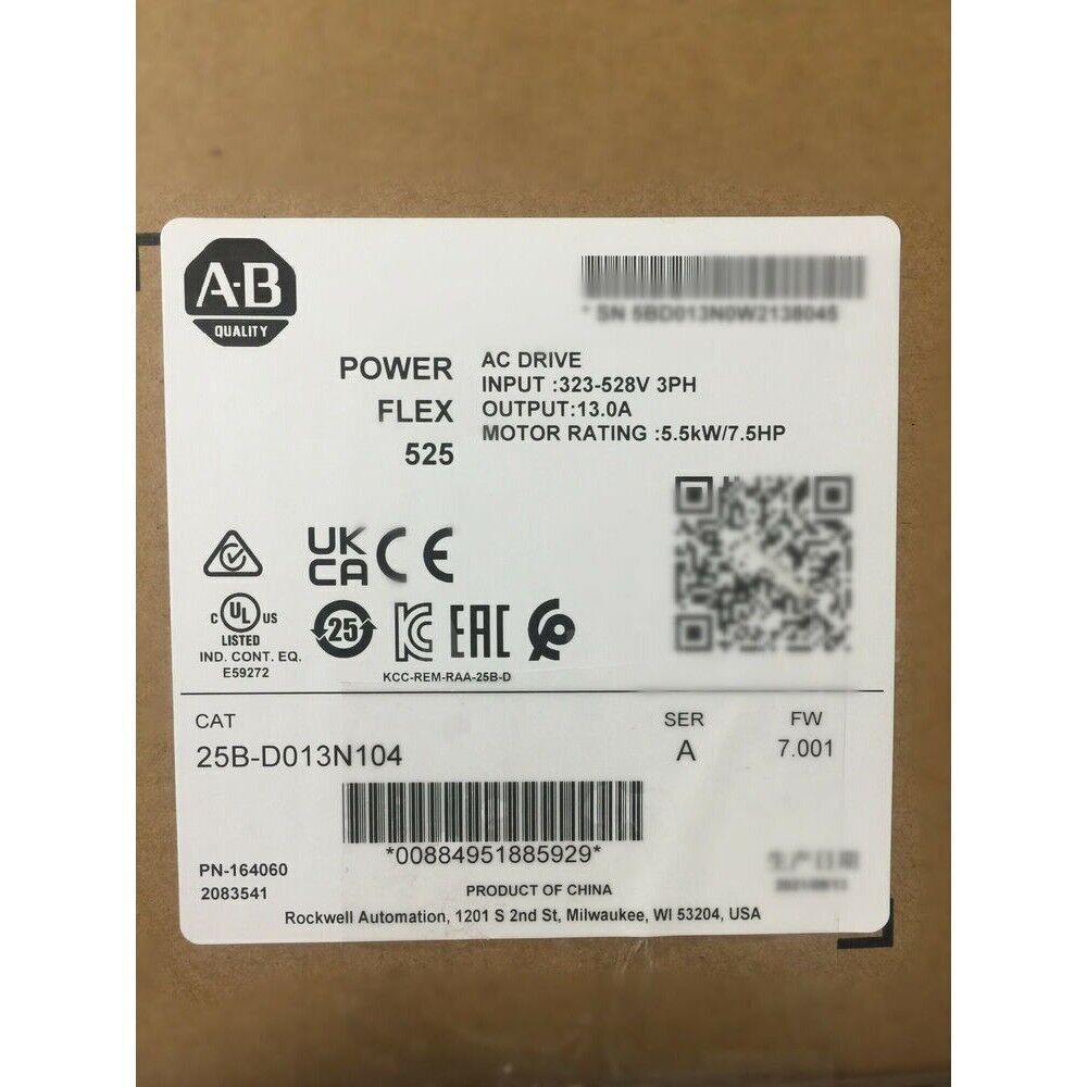 2022 Allen-Bradley PowerFlex 525 AB 25B-D013N104 AC Drive US Free Tax
