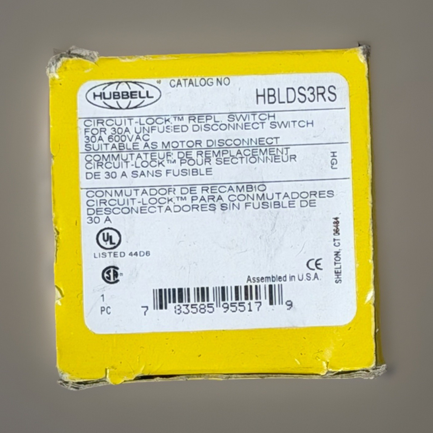 Hubbell HBLDS3RS Unfused Switch-Disconnector 3-Pole 30A 600VAC