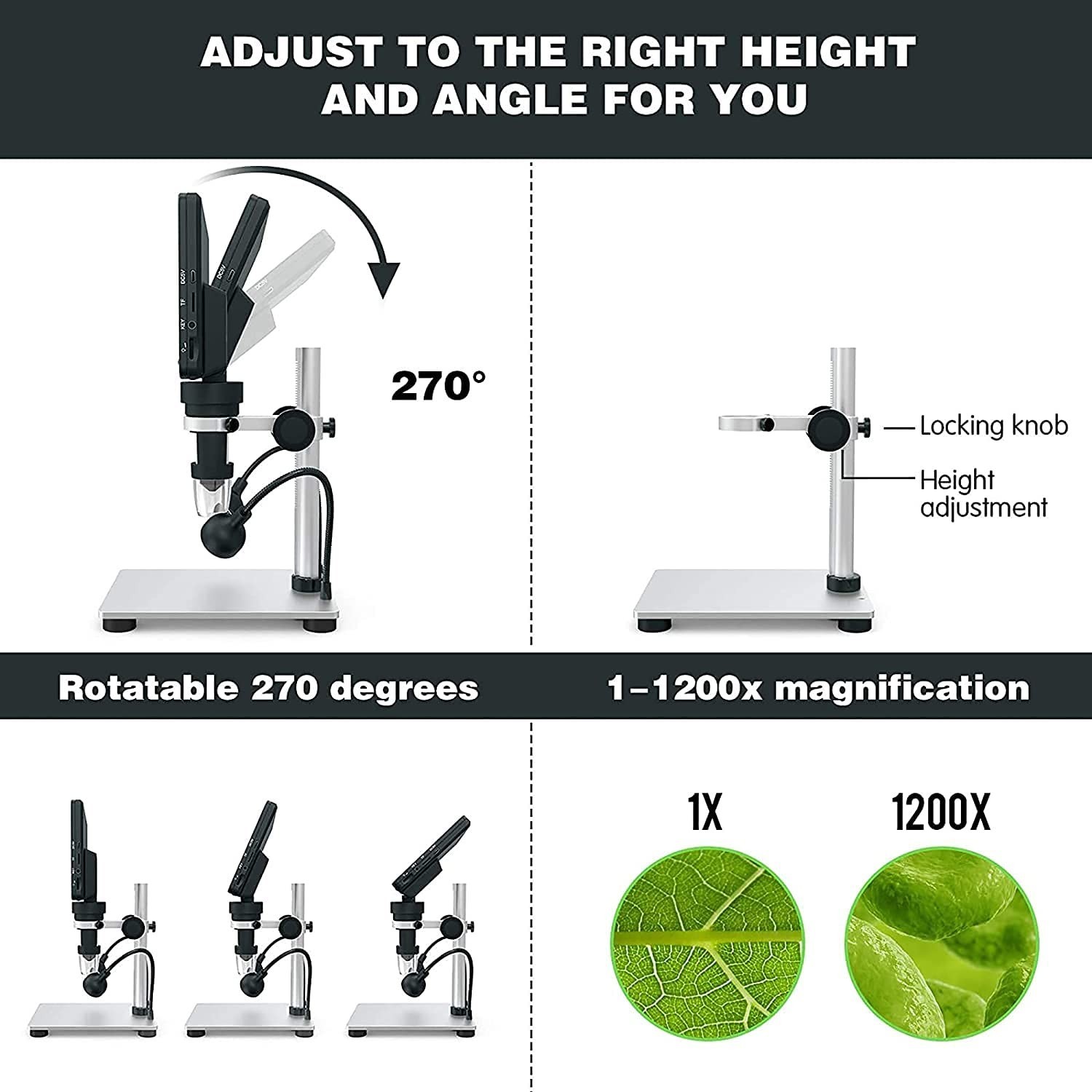 7″ LCD Digital Microscope for Adults, 1200X Coin Magnifier with Scr… Fast Ship