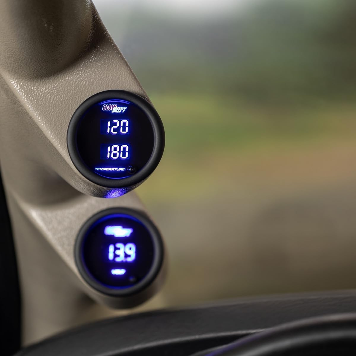 GlowShift 10 Color Digital Dual 300F Temperature Gauge Kit, 2-1/16″ 52mm