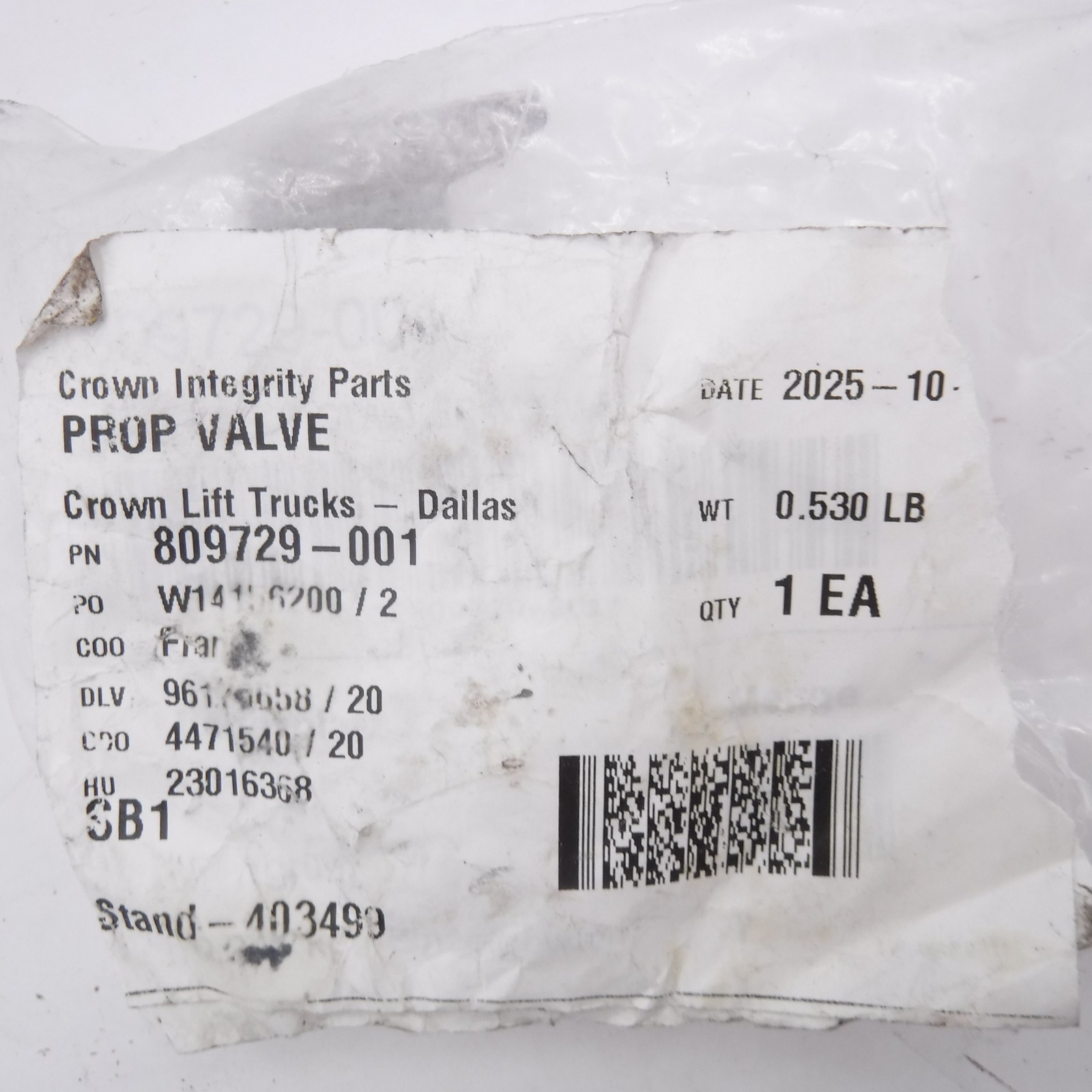 OEM Crown 809729-001 Prop Valve For Crown GPC3000 Forklift
