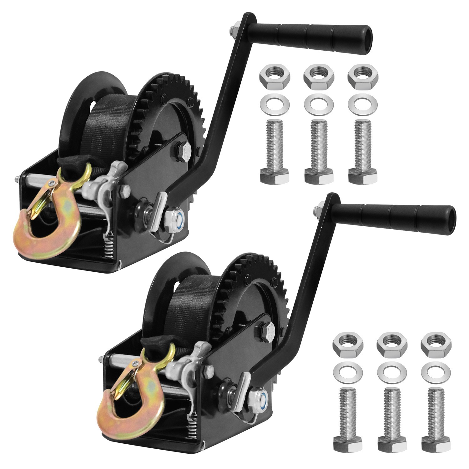2 Boat Winch 1200lbs Hand Winch Heavy Duty Hand Crank w/ 23ft Strap for Boat/ATV