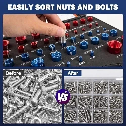 44pcs Inch & Metric Set Nut & Bolt Thread Checker Identifier Thread Gauges Box