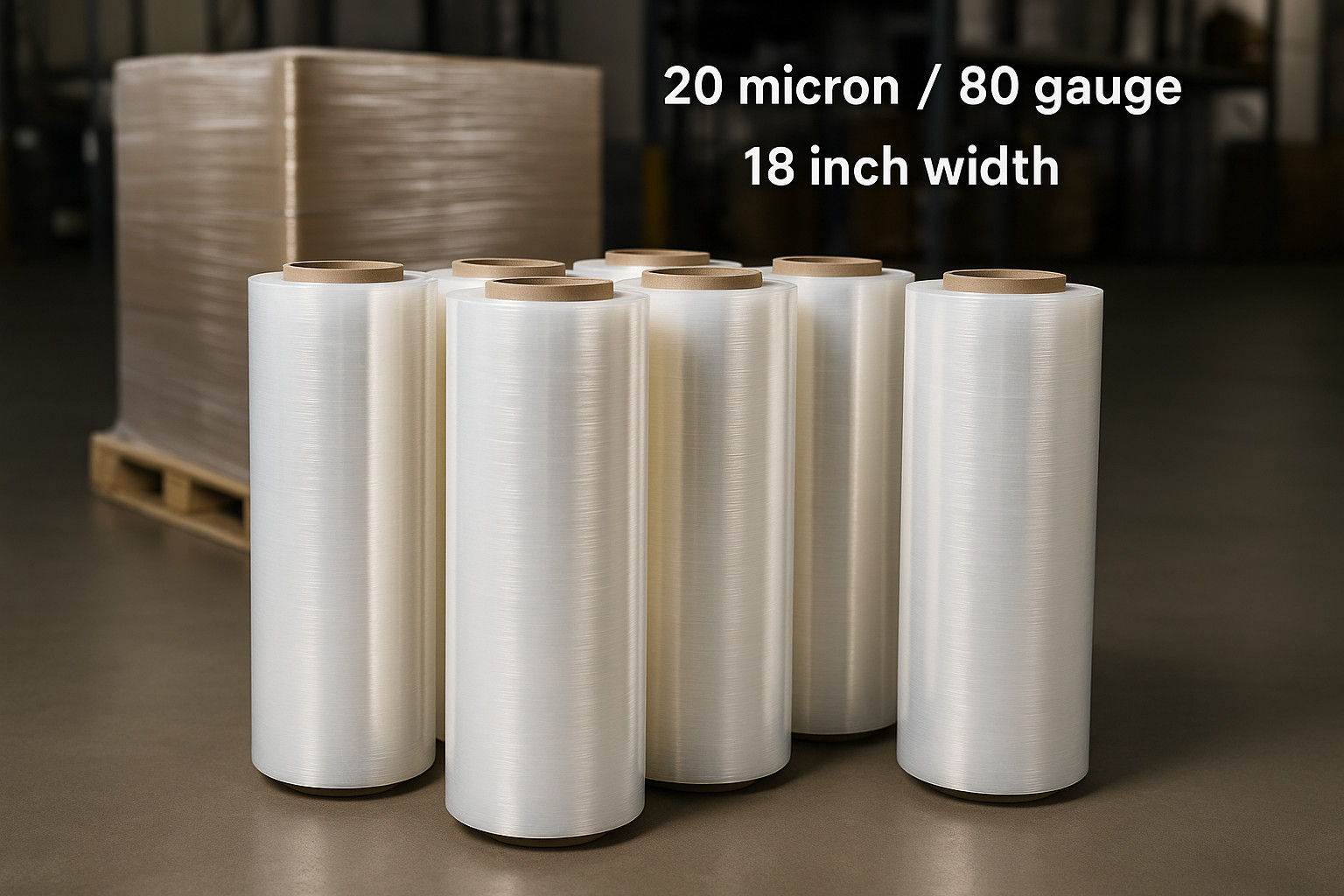 18″ 20 Micron 80 Gauge Pallet Wrap Stretch Film – Hand Shrink Wrap, 6 Rolls