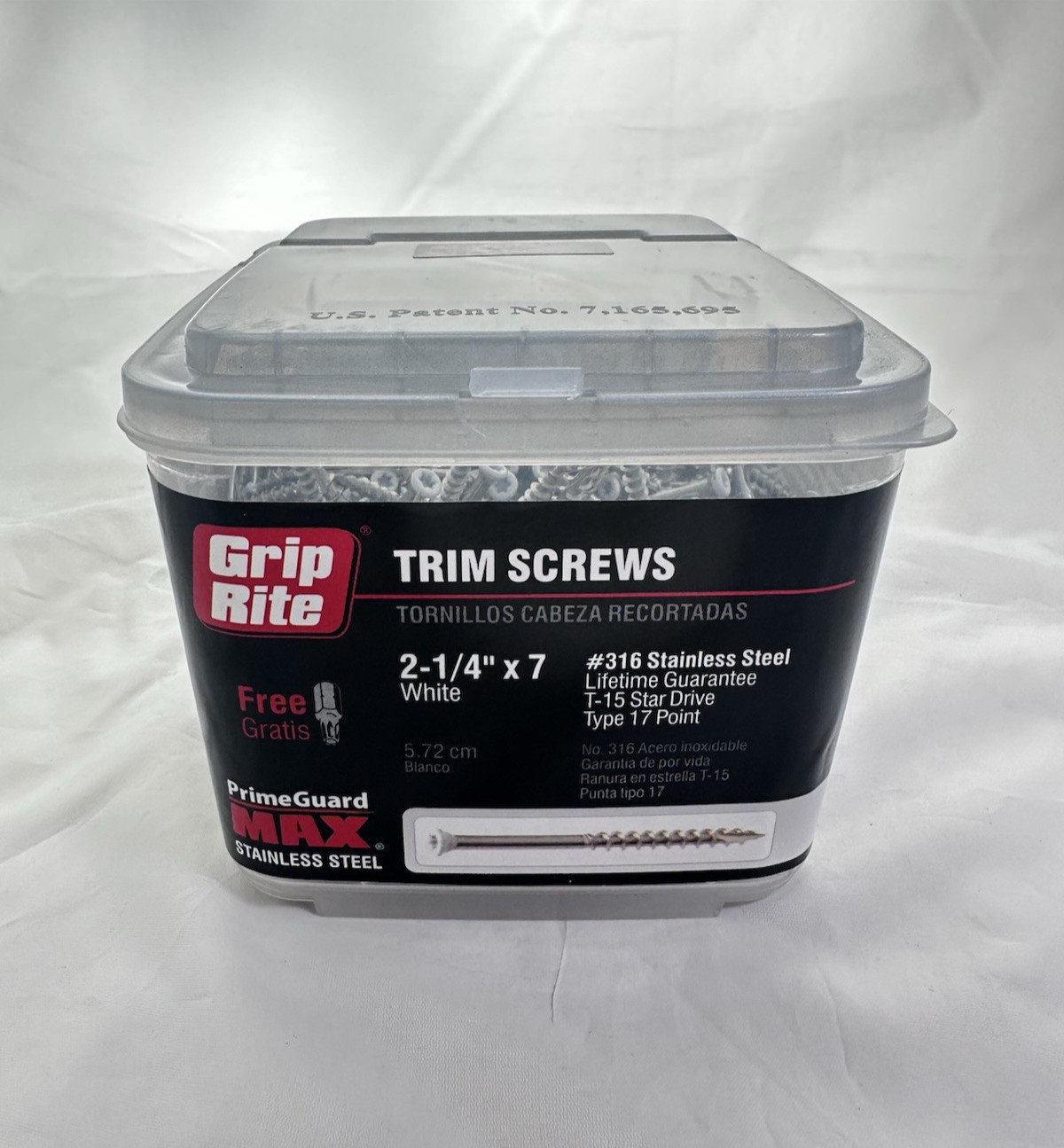 Grip Rite 2-1/4″ x 7 Star Drive Trim Screws 316 Stainless Steel White Head