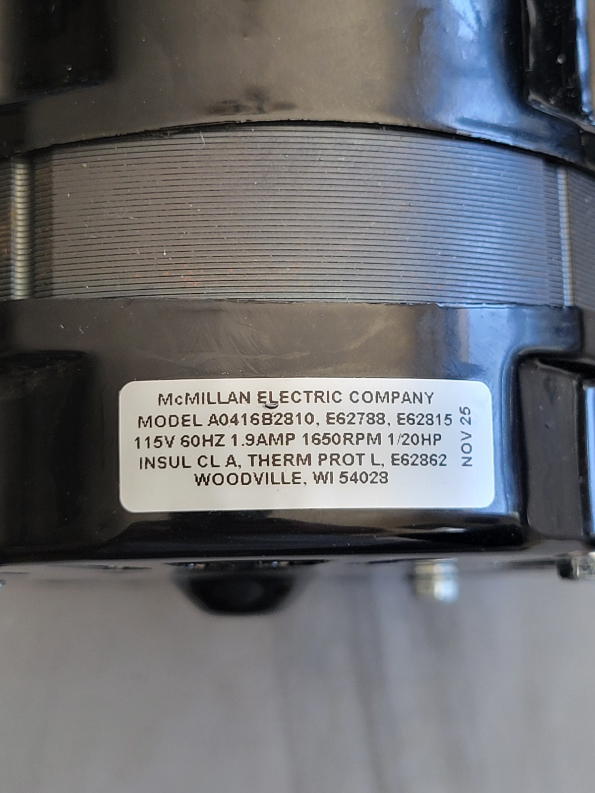 Mcmillian Model A0416B2810 1/20HP 115V Fan Motor Deacon Morris