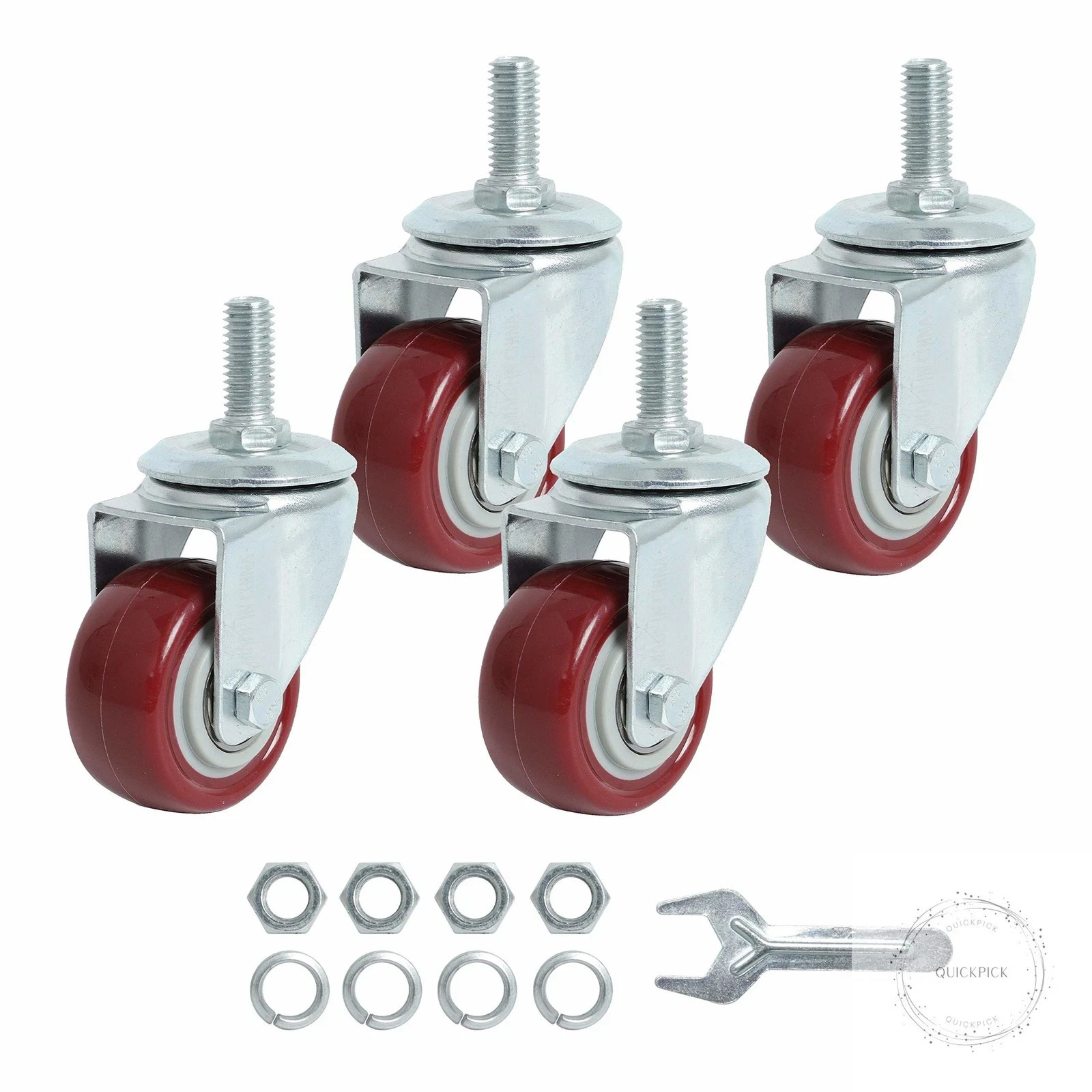 Swivel Caster Wheels 2 Inch Heavy Duty Threaded Stem Casters 3/8″-16×1 Set of 4