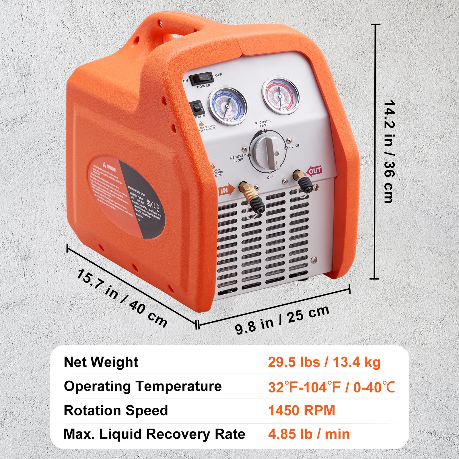 VEVOR Portable 3/4 HP Refrigerant Recovery Machine for Vapor Liquid Refrigerant