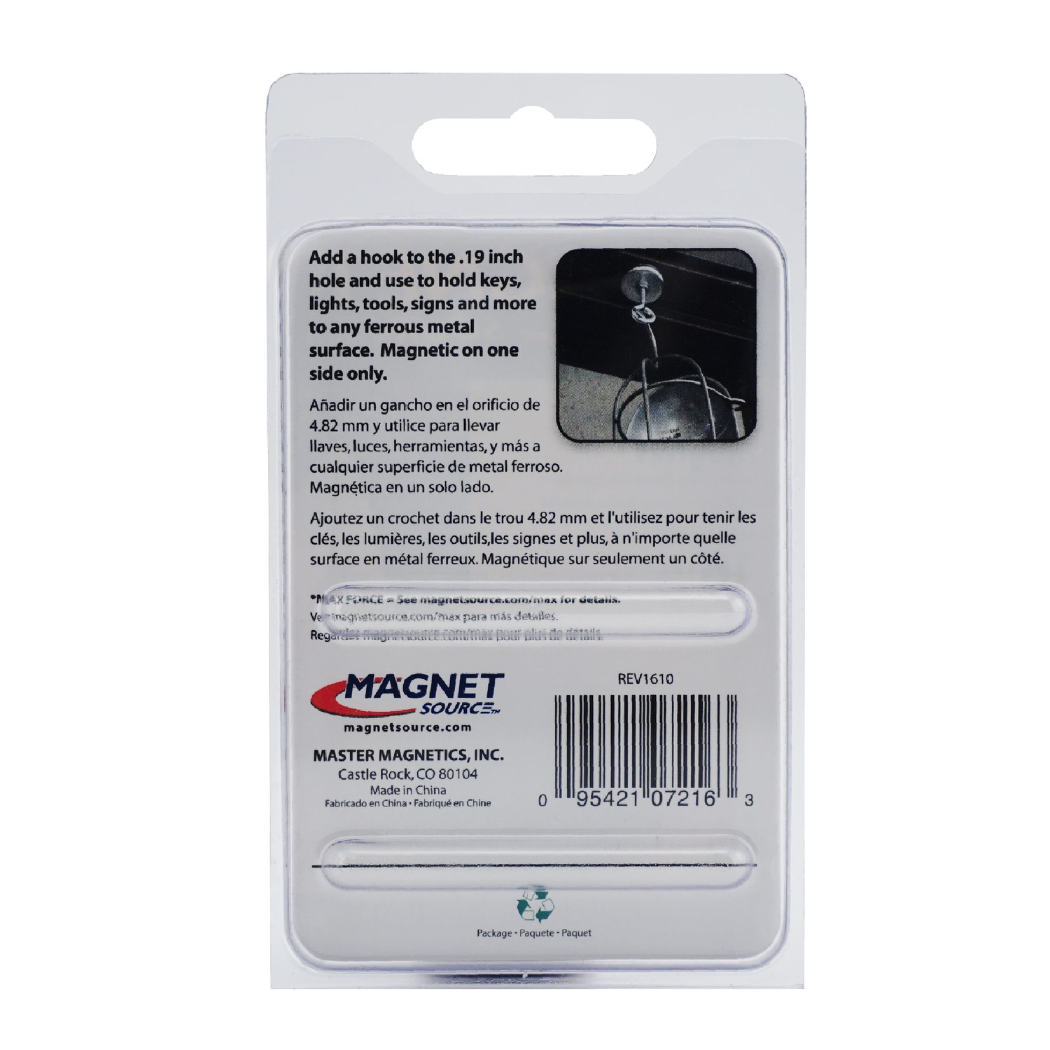 Master Magnetics 07216 Silver 16 lbs. Round Base Magnet 0.283 L