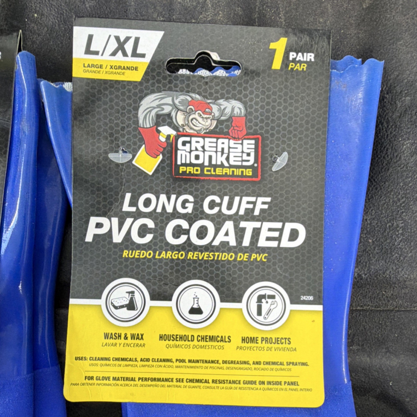 Grease Monkey Pro Cleaning Long Cuff PVC Coated Work Gloves Blue L/XL 3 Pair