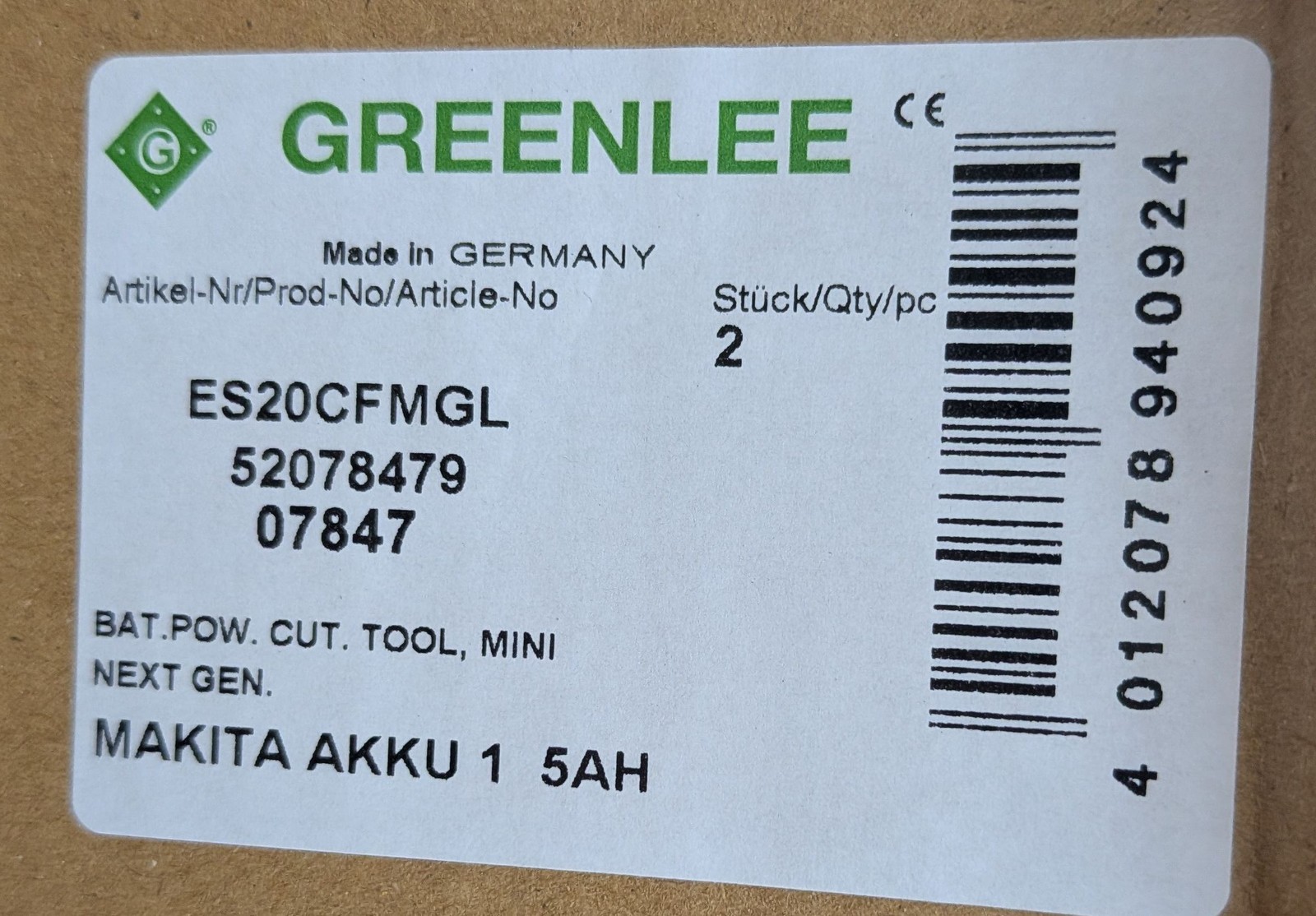 Greenlee Gator ES20X Battery Powered 20mm 18V Cable Cutter (ES20CFMGL) *NO BATT*