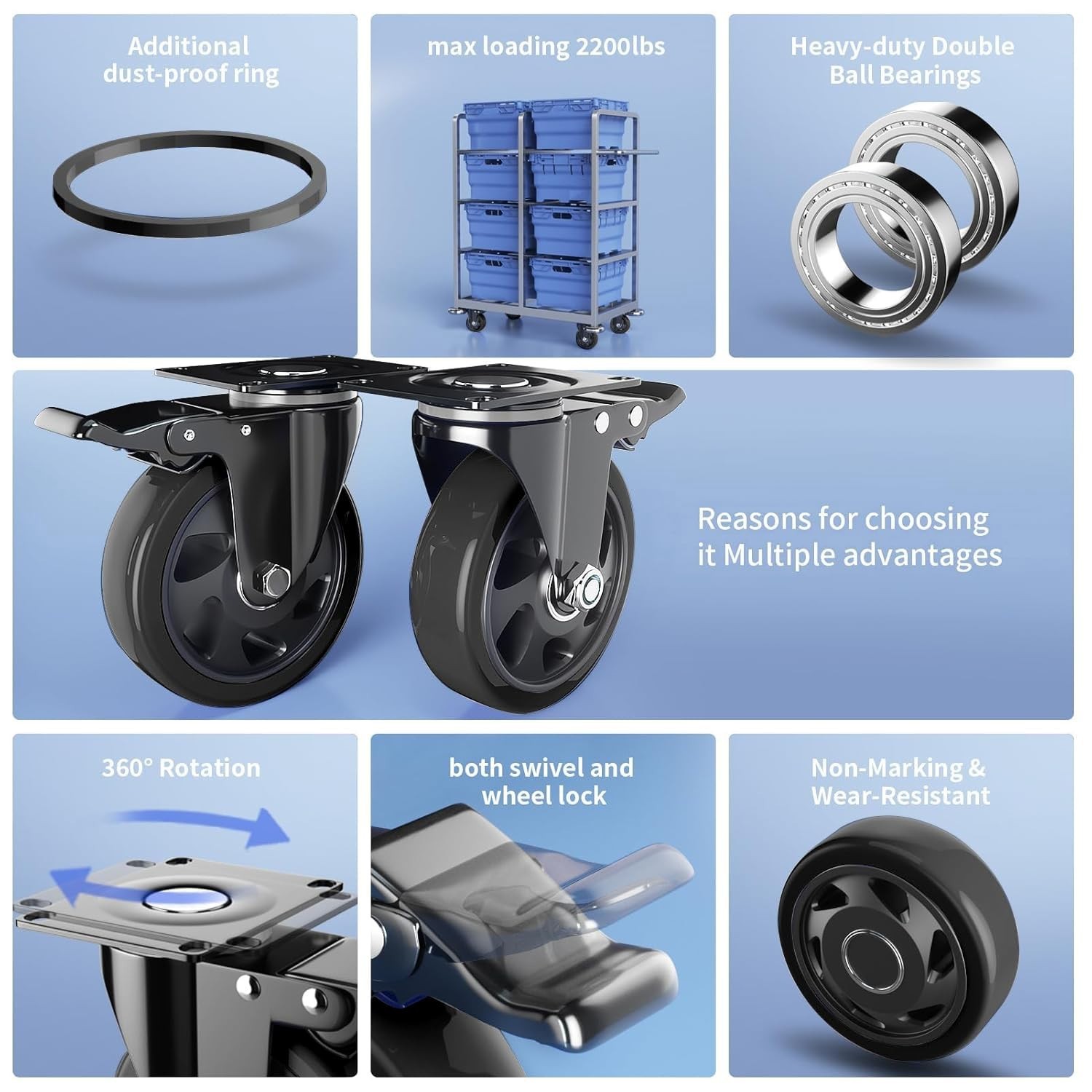Versatile 4-Inch Heavy Duty Casters – Ideal for DIY Furniture Projects (4-Pack)