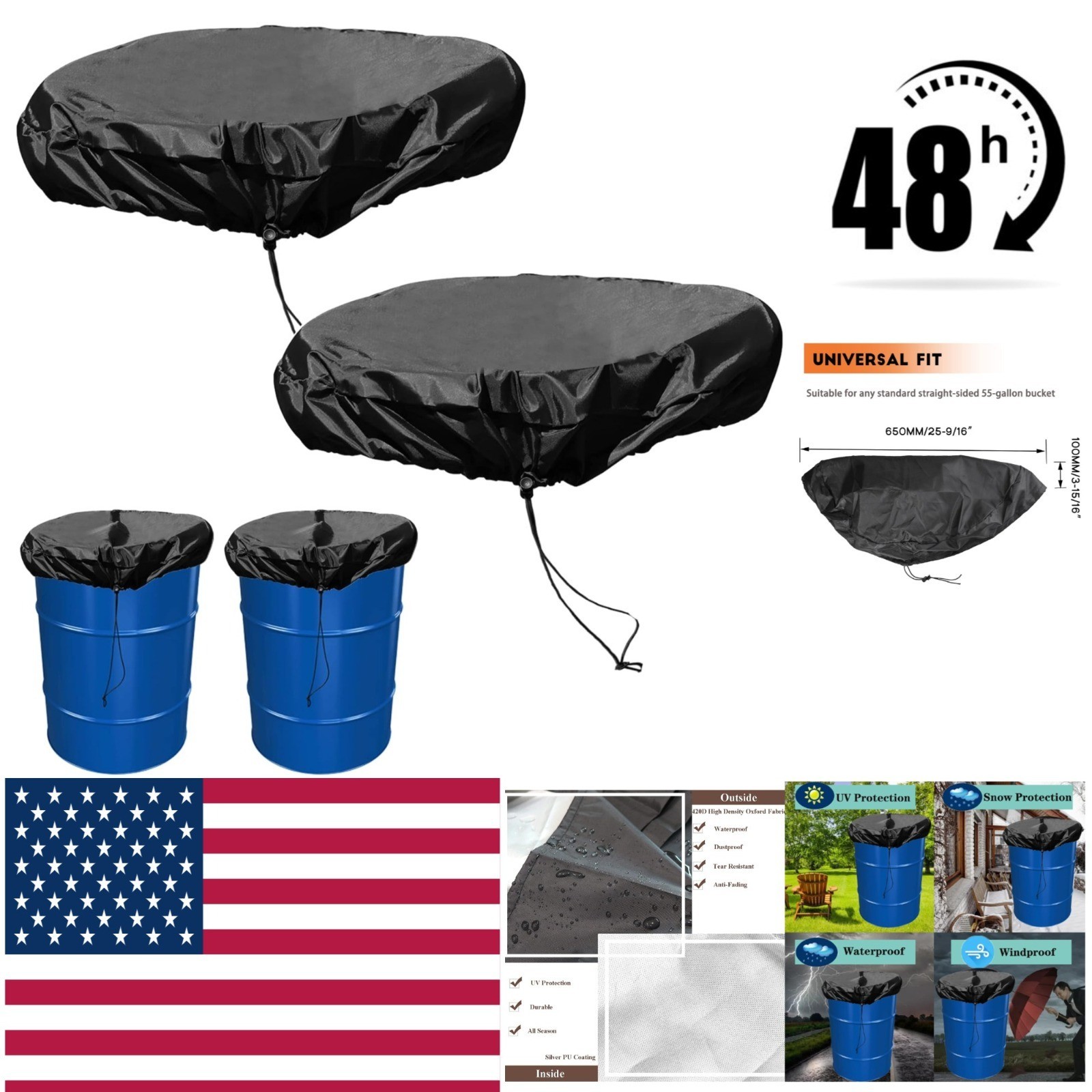 TECARATE 55 Gallon Drum Cover Waterproof Adjustable Drawstring Protection