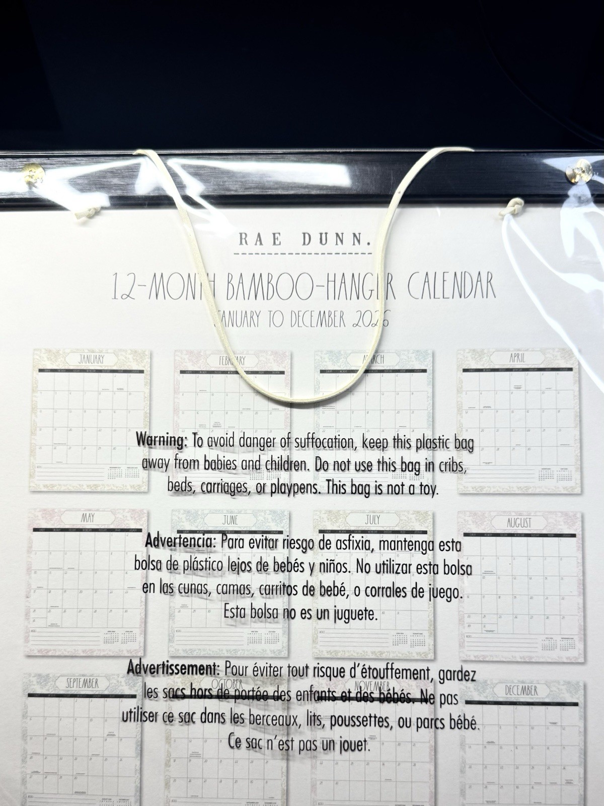 2026 Bamboo Hanger Calendar RAE DUNN 12 Months Brown Flowers Design LARGE