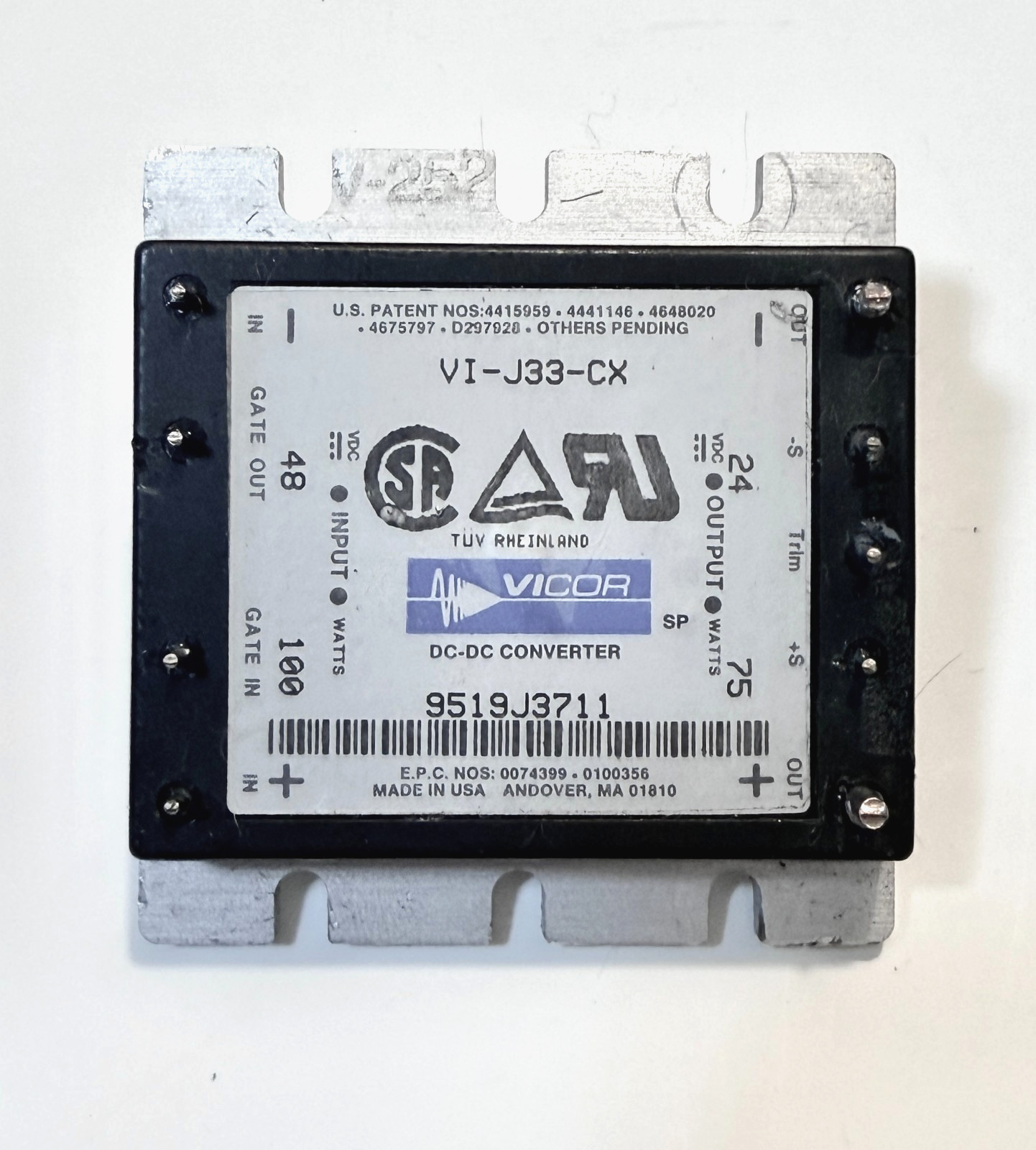 Vicor VI-J33-CX Isolated DC-DC Converter 48V-24V 75W Half Brick PBX Pull Refurb