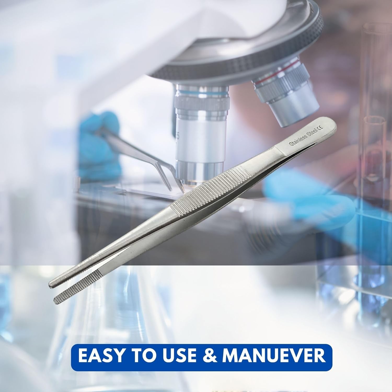 5Pcs Labware Tweezers Blunt Serrated Scientific Lab Forceps, Stainless Steel CE