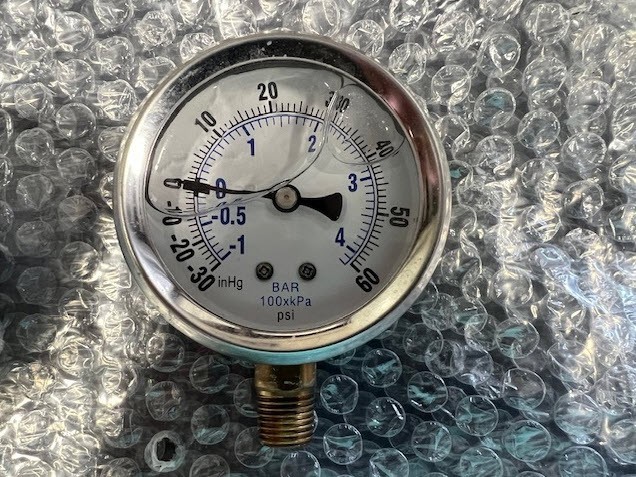 Pressure Gauge, Minus 30.0 PSI – 60.0 PSI, 1/4″ MNPT, Glycerin Filled