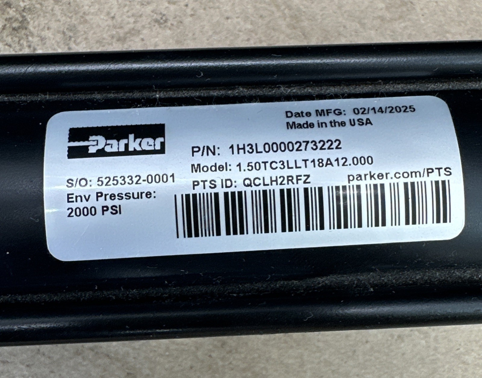 PARKER 1H3L0000273222 / 1.50TC3LLT18A12.000 Hydraulic Cylinder 1.5”x12” 2000PSI