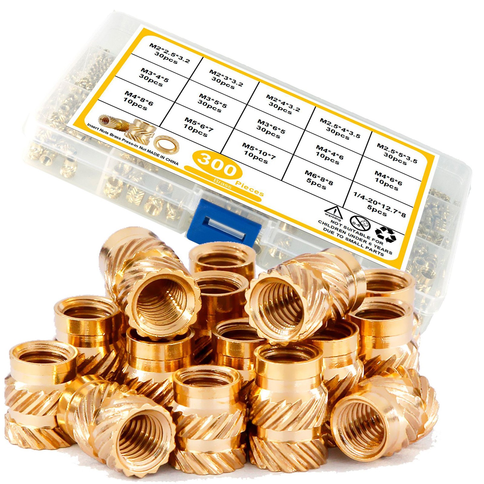 300pcs/Box M2-M6 Brass Knurled Nut Threaded Heat Inserts for Plastic 3D Printing