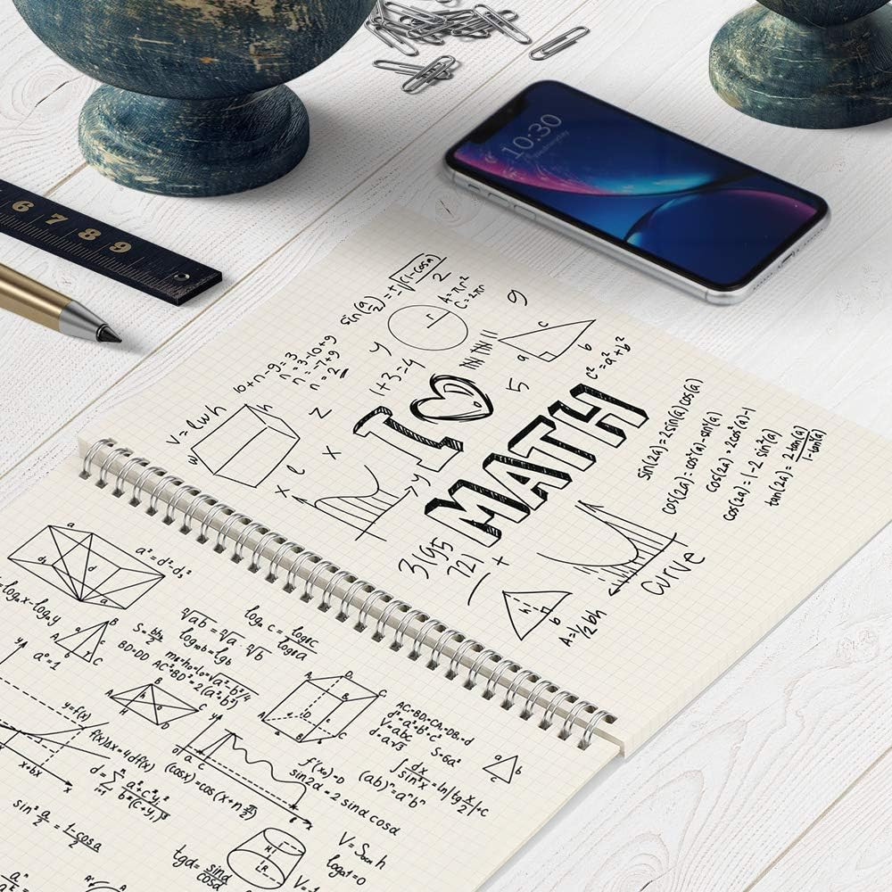 Graph Paper Notebook Spiral 2 Pack – Large B5 Grid Notebook 7.3″X 10″, 100GSM Th