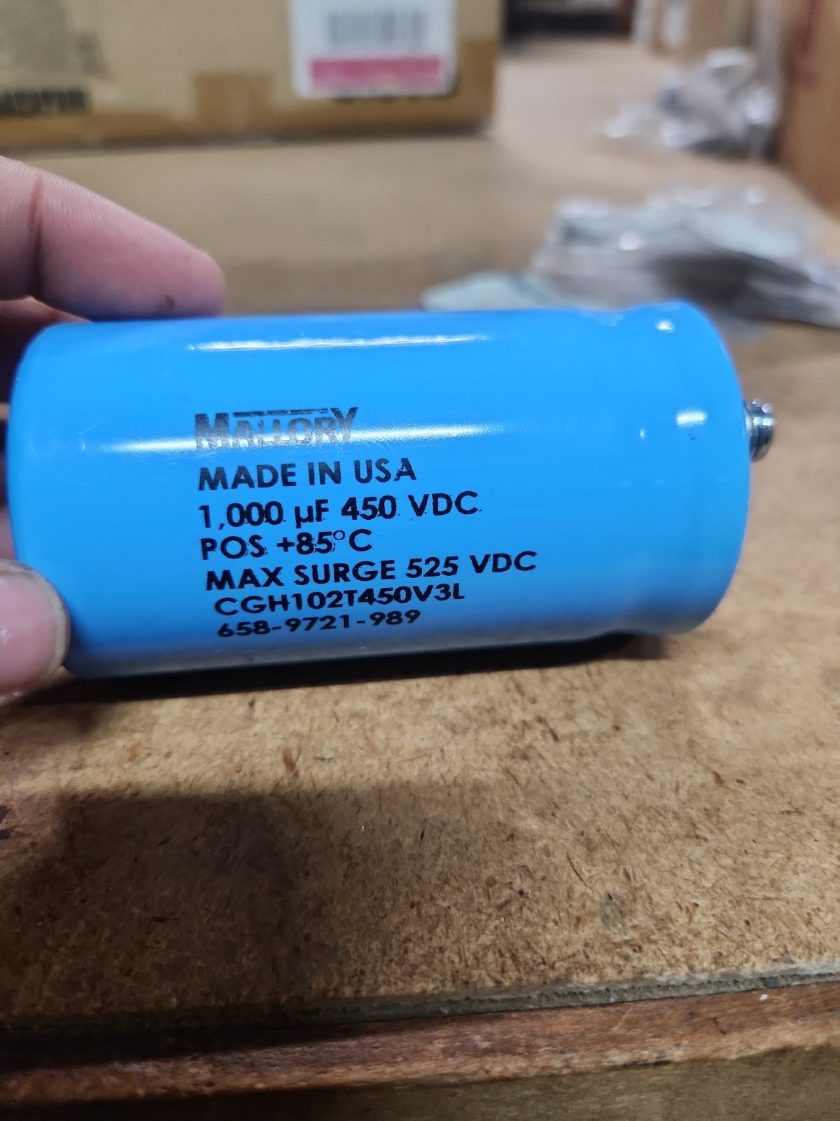 Mallory CGH102T450V3L Capacitor 658-9721-989 1,000µF 450VDC Max Surge 525VDC
