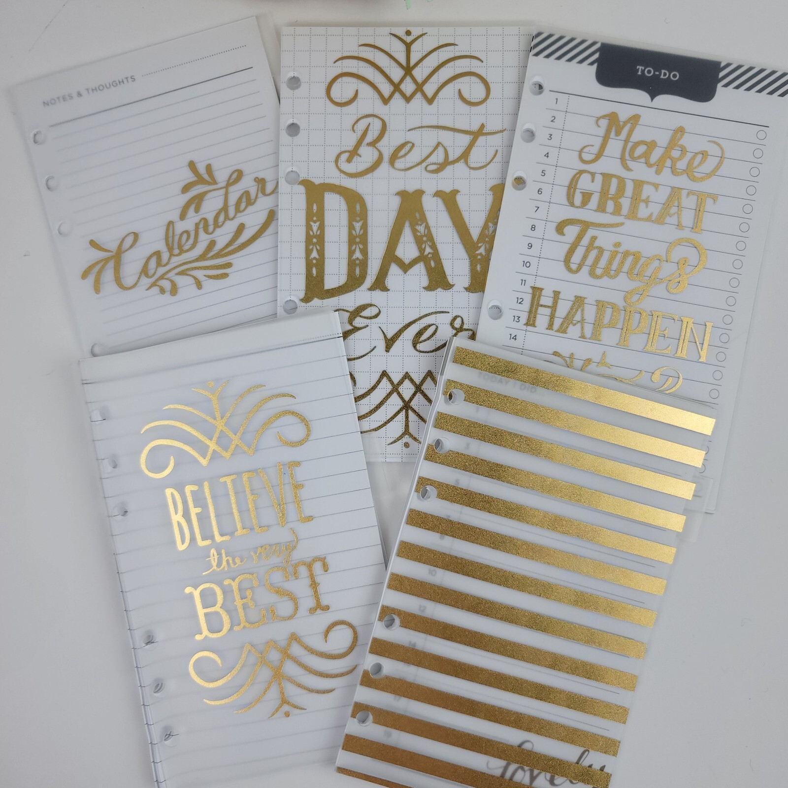 Metallic Gold White Stripe Snap Planner Pencil Pouch Stork Tassel Tabs Pages 6×8
