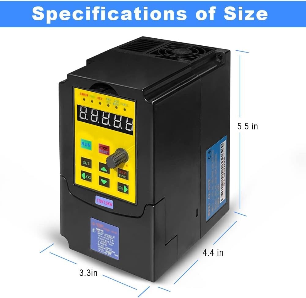VFD 1.5KW 2HP 110V 1 Phase Input 3 Phase 0-400HZ Output 20A