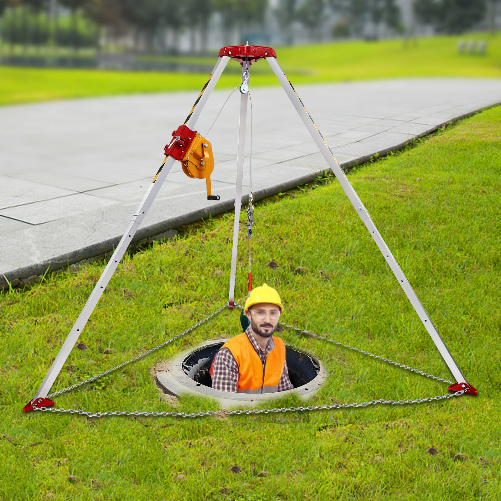 Confined Space Tripod Kit 1800lb Winch w/5.2ft-8ft Adjustable Legs Rescue Tripod