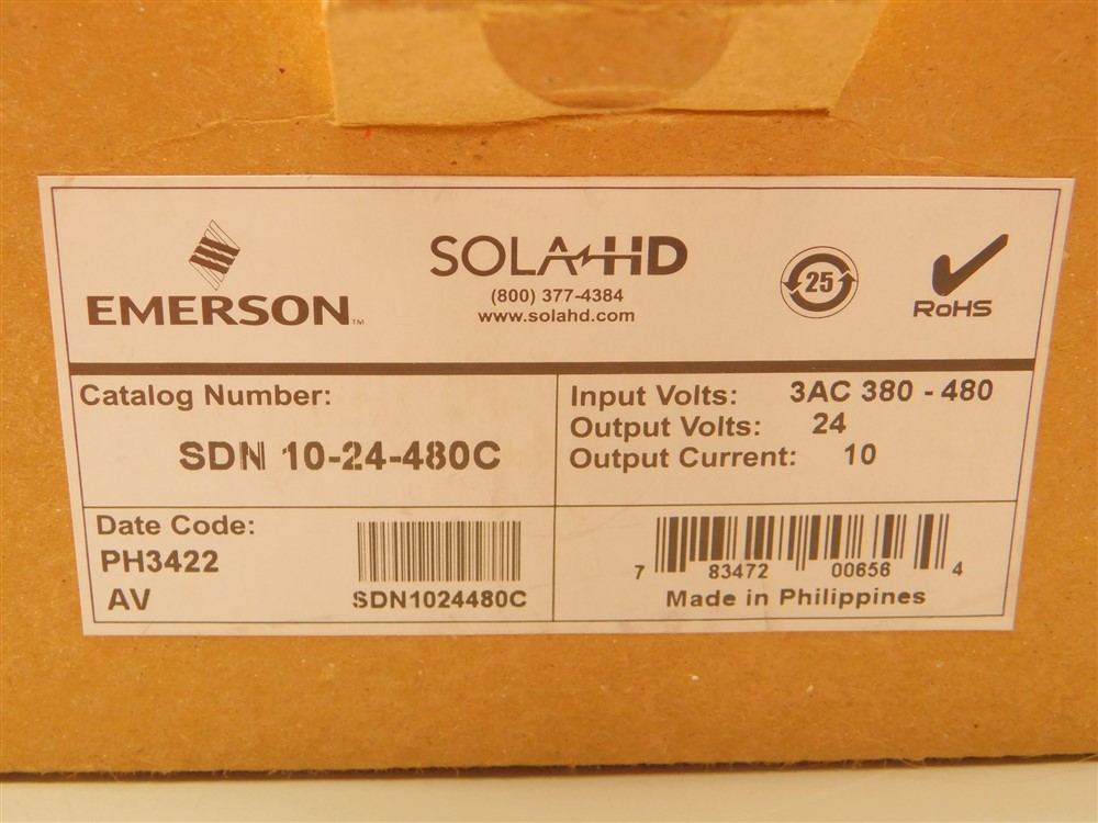 Emerson SOLA HD SDN 10-24-480C 3-Phase 380-480VAC In, 24VDC Output Pwr. Supply