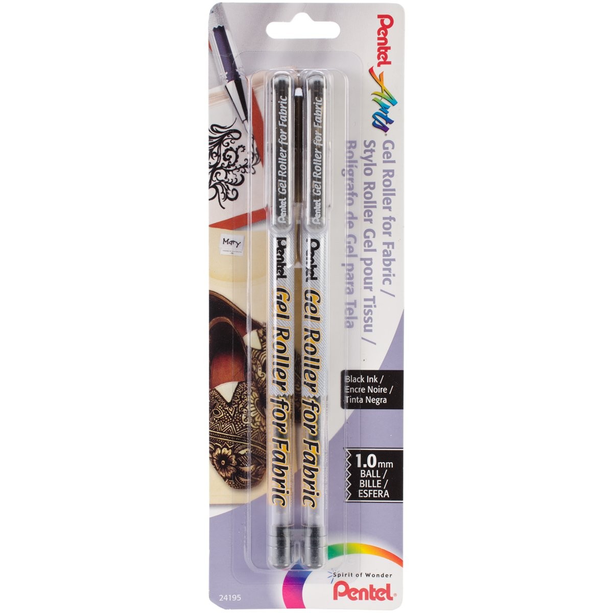 Pentel Arts Gel Roller for Fabric, (1.0mm) Bold 2 Count (Pack of 1), white