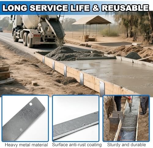 10PCS Flat Steel Stakes for Concrete Forms – 12 x 1.4in, Heavy Duty Solid Metal