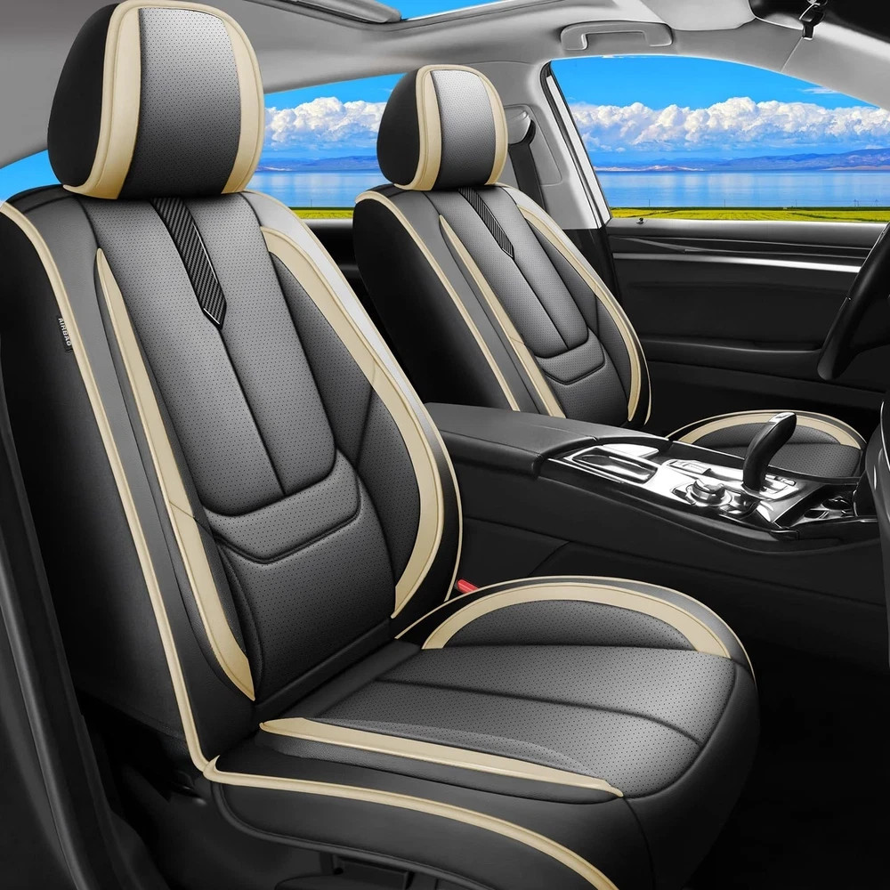 Mazda 3 Seat Covers 2 Front 2009-2025 2026 Waterproof Leather Airbag Black-Beige