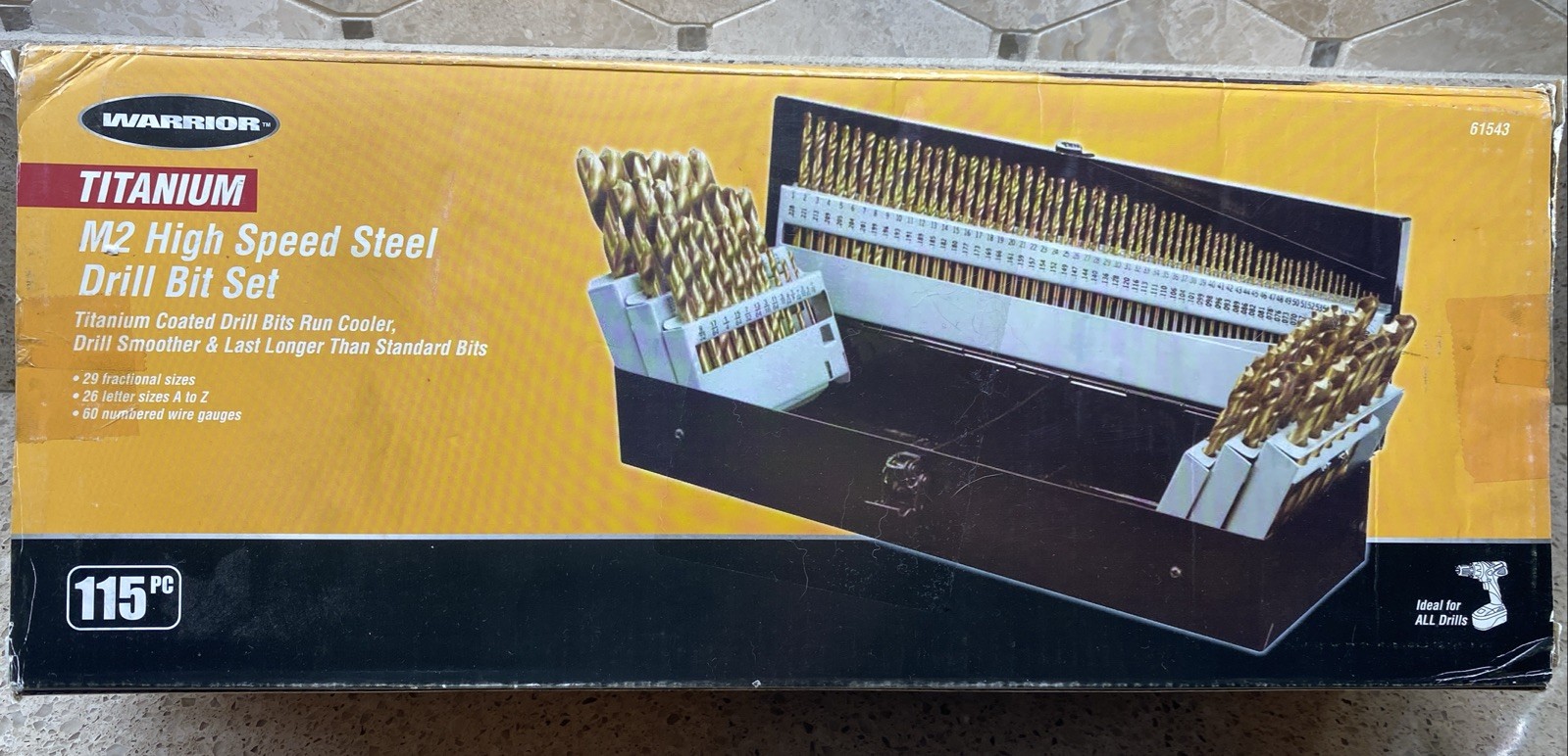 NEW WARRIOR M2 High Speed Steel Drill Bit Set Titanium Coated 115 Piece 61543