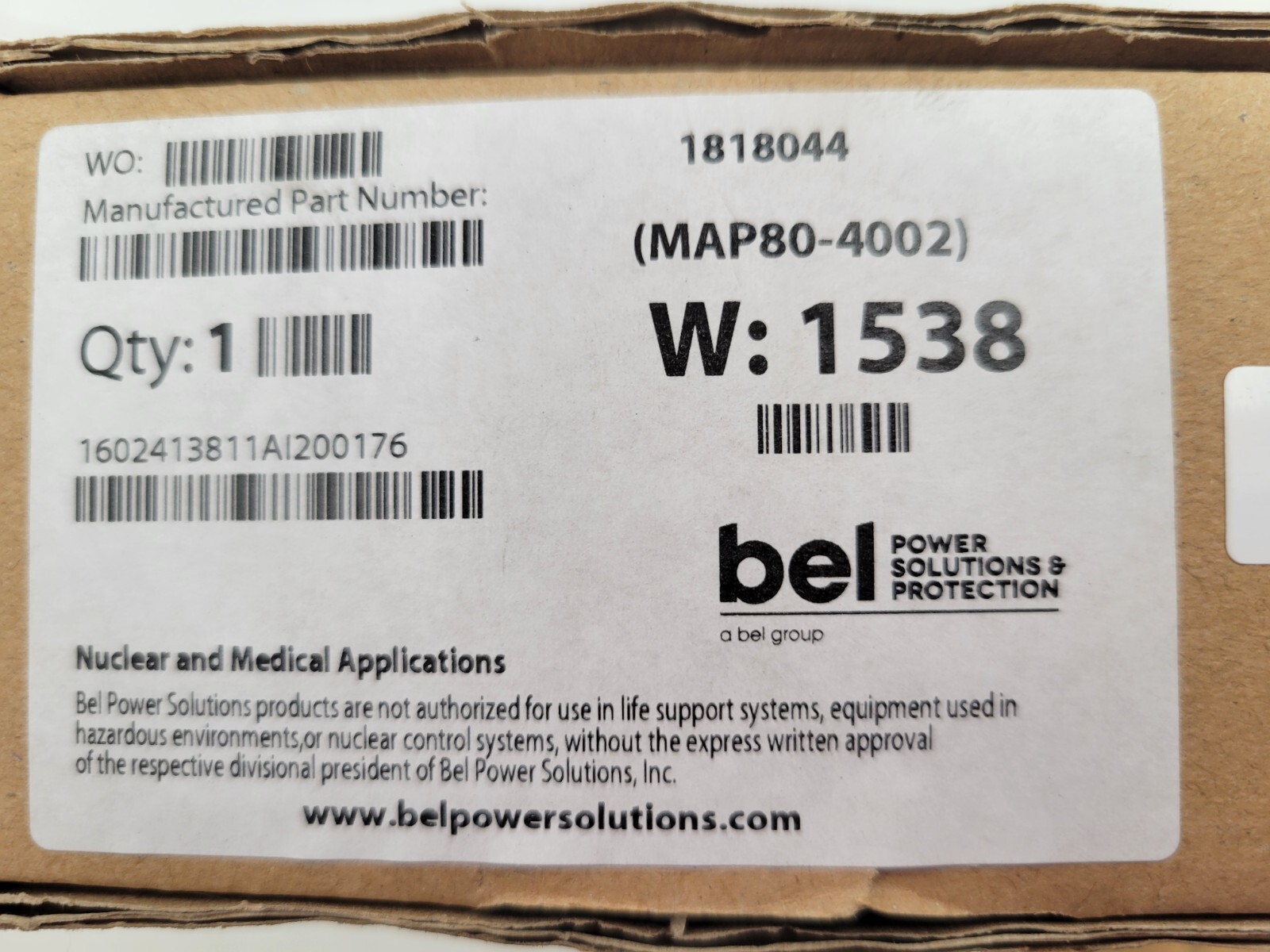 BEL MAP80-4002 Switching Power Supply In: 110/230V Out: 5/12V 80W Quad Output