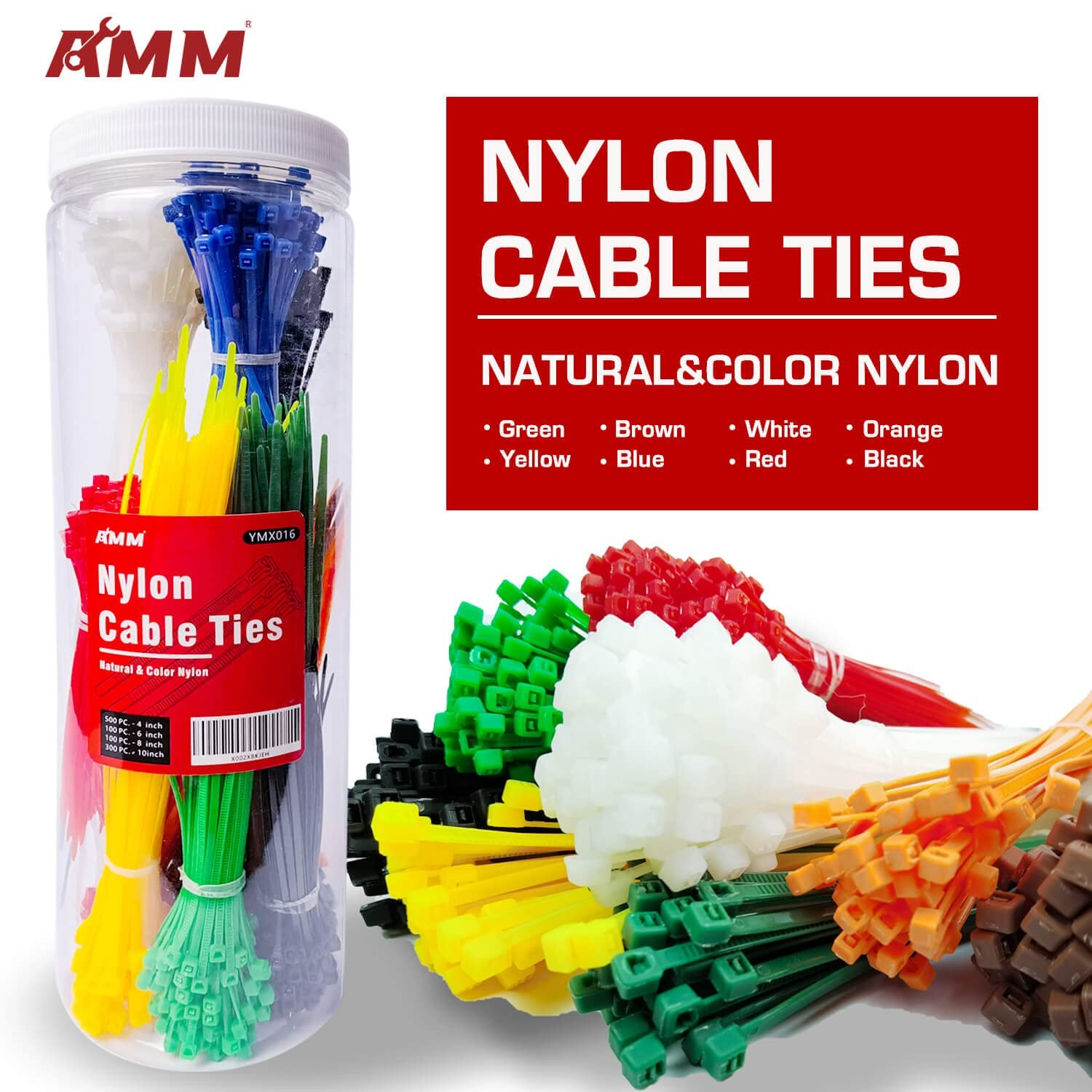 AMM Cable Zip Ties，1000 Pack colored zip ties Assorted Sizes 4, Multicoloured