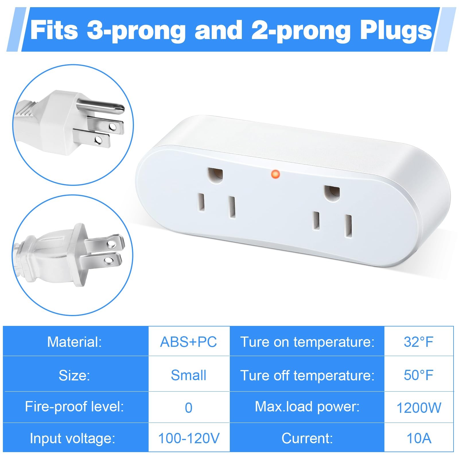 2 Packs Thermostatically Controlled Outlet, On at 32°F/Off 50°F Plug White