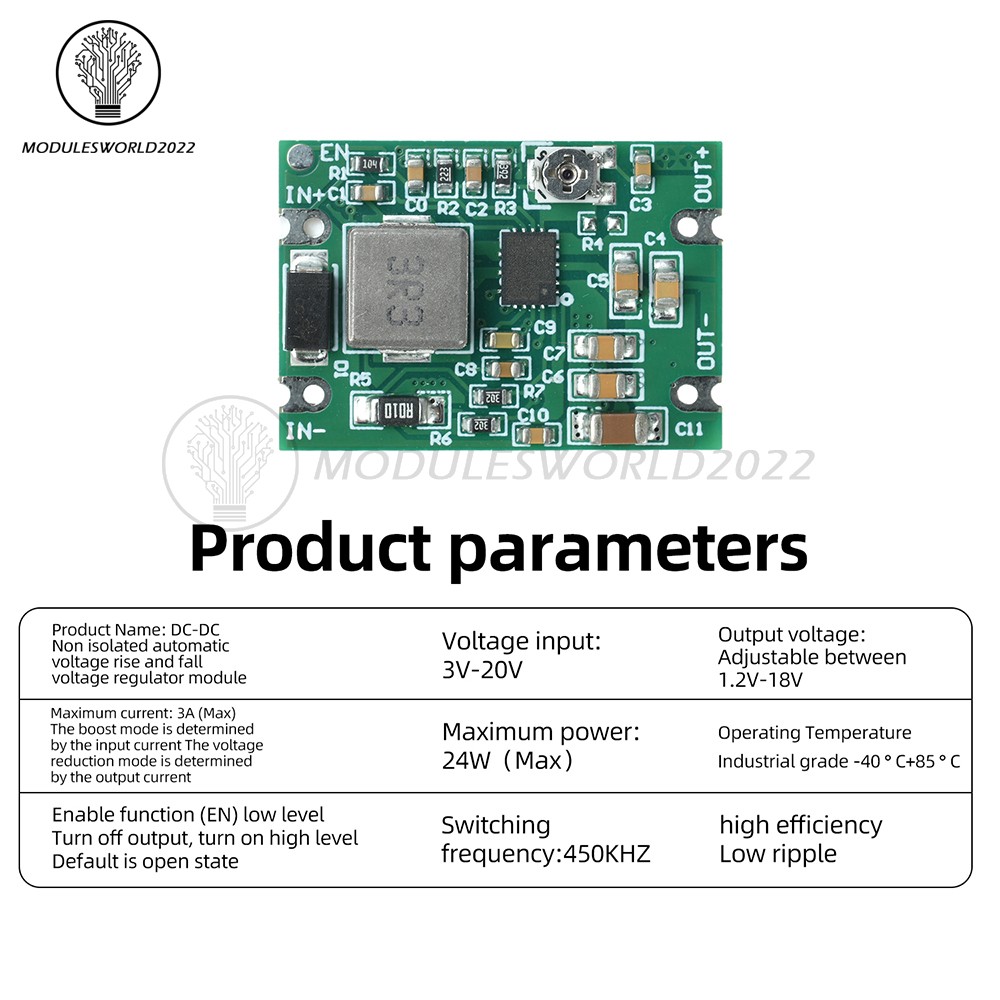DC 3–20V to 1.2–18V Buck-Boost Module Regulated Power Supply Module for Battery